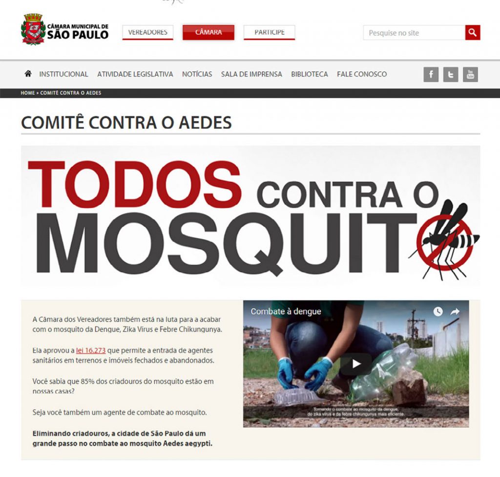 Home da página Todos contra o mosquito Foto: Reprodução
