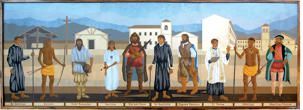 Fernão Dias e Raposo Tavares na pintura Colonizadores da cidade de São Paulo, de Clóvis Graciano, exposta na CMSP
